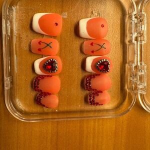 Valentine's Day Press On‎ Nails Set - Red Heart French Tip Nails